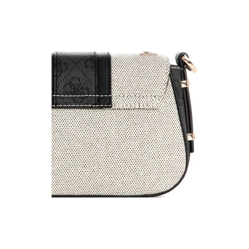 GUESS Canvas With Imitation Leather Trim Canvas Bag Shoulder Bag Crossbody Bag Handbag Mini Women's Beige & Black-3
