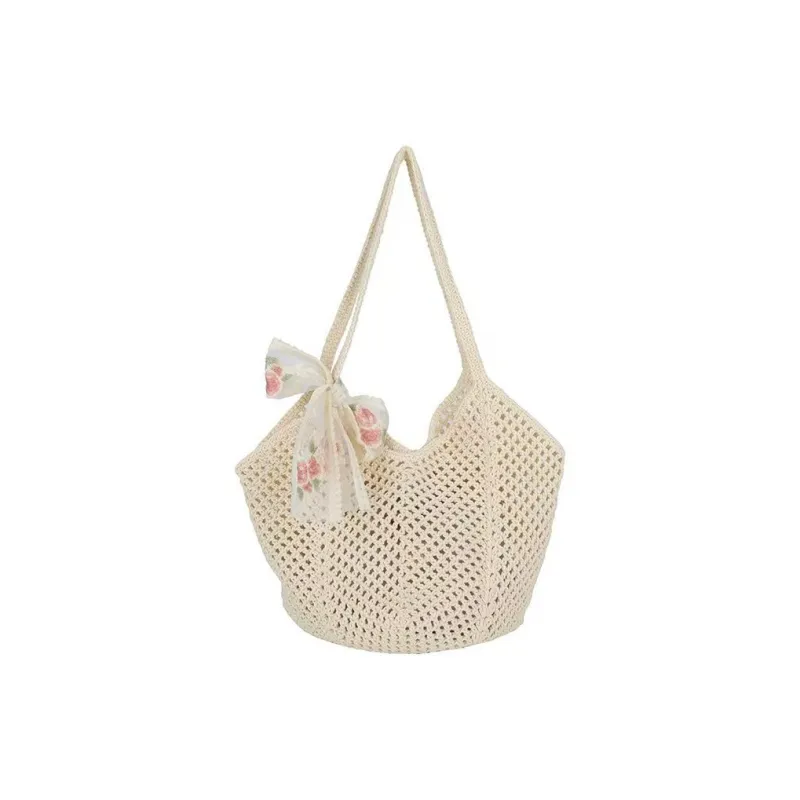 RKM Straw Woven Shoulder Bag Regular Women's Khaki/Beige-5