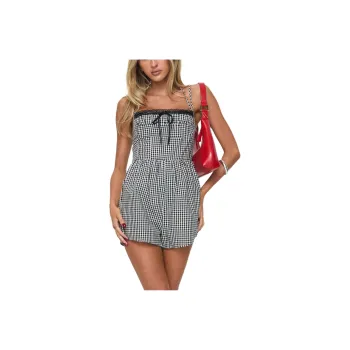 PRINCESS POLLY TRYNIA ROMPER BLACK Bodysuits Women's Black/White Gingham