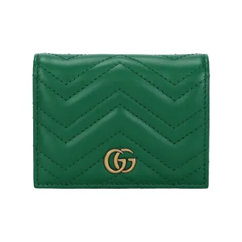 GUCCI Marmont Cow Leather Card Holder Wallet Women's Green
