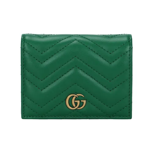 GUCCI Marmont Cow Leather Card Holder Wallet Women's Green