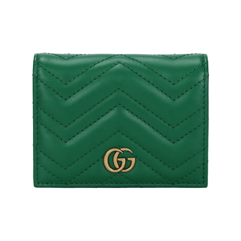 GUCCI Marmont Cow Leather Card Holder Wallet Women's Green-0