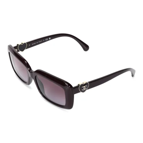 CHANEL Acetate Square Sunglasses Women's Red