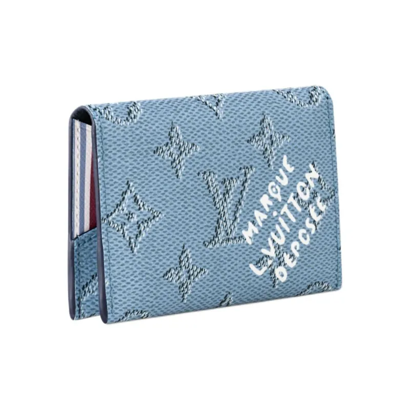 LOUIS VUITTON SLIM Monogram Heritage Coated Canvas Bag Card Holder Unisex Blue-1