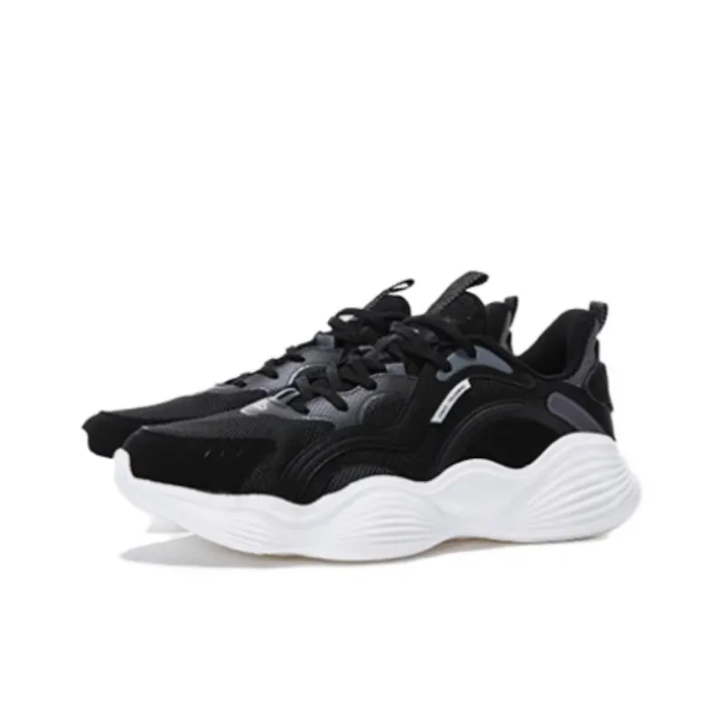 Erke Durable Breathable Low Top Running Shoes Men's Black White-2