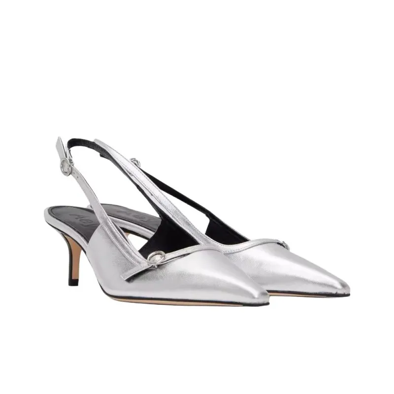 Aeyde Saba Slim Heel High Heels 5cm Women's Silver-2