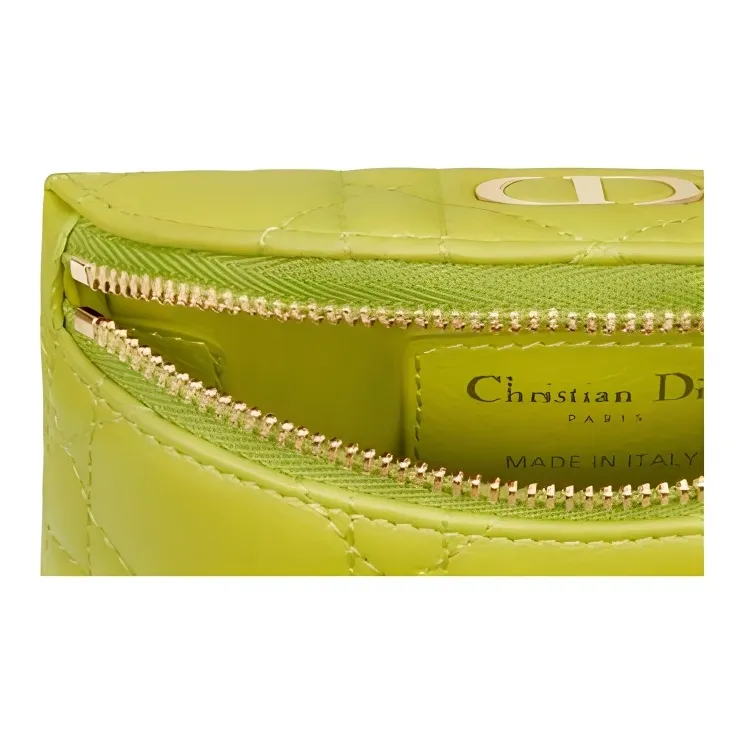 DIOR Cow Leather Coin Purse, Clutch Women's Green Yellow-4