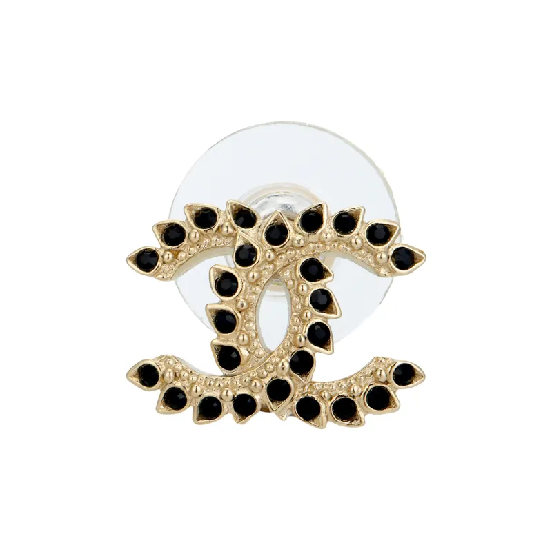 CHANEL Alloy Stud Earrings Women's Black-1