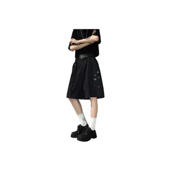 NEAR HERE Casual Shorts Unisex Black[with Waist Pendant]