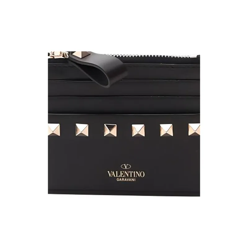 Valentino GARAVANIRockstud Calfskin Card Holder Women's Black-3