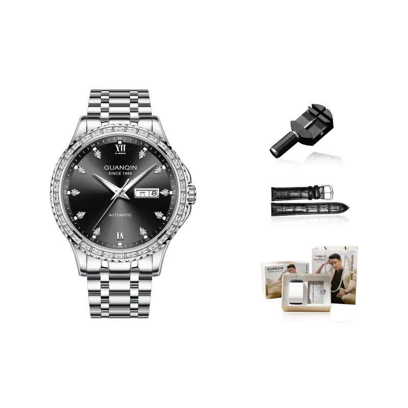 GUANQIN Automatic Mechanical Movement Stainless Steel Watchband Watch Men's Watches Black Dial-1