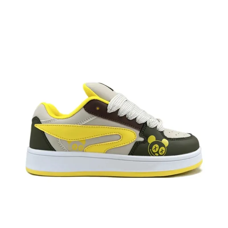 AQIUSHENG Low Top Skateboard Shoes Women's Yellow Gray Green Box-3