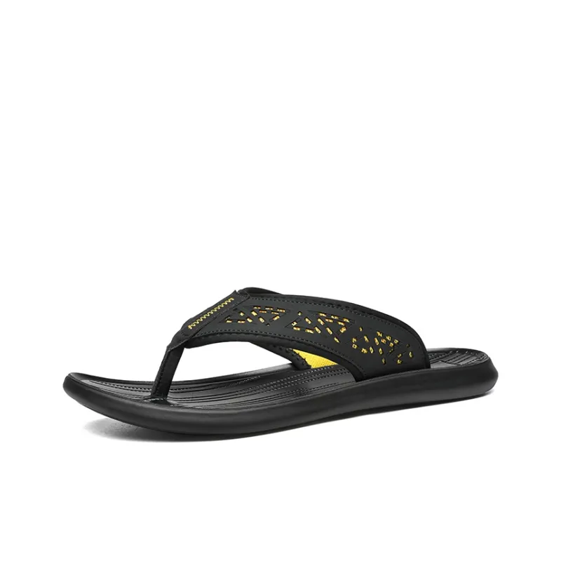 HD Abrasion Resistant Slip Resistant Quick Dry Flip Flops Men's Black Yellow-1
