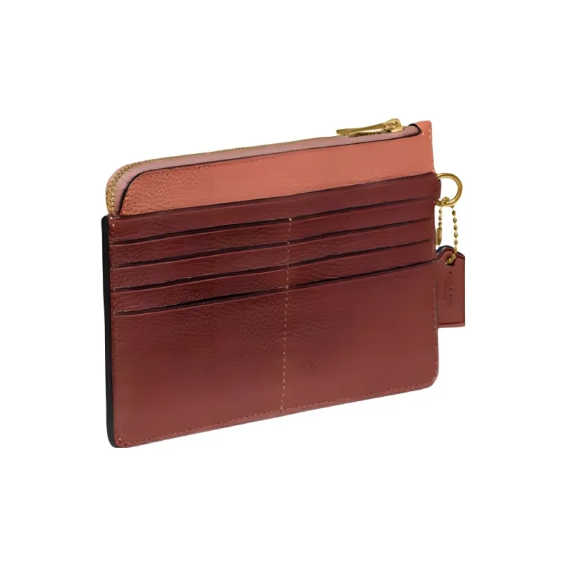 COACH L Zip Cow Leather Wrist Bag Coin Purse, Clutch Small Size Women's Nude & Saddle Brown-1