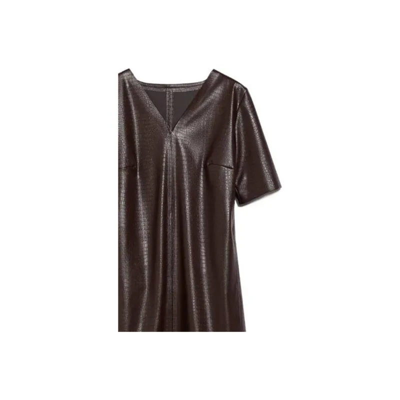 MaxMara Eliot Collection Crocodile-Print Dress Short-Sleeved Dresses Women's Burgundy-3