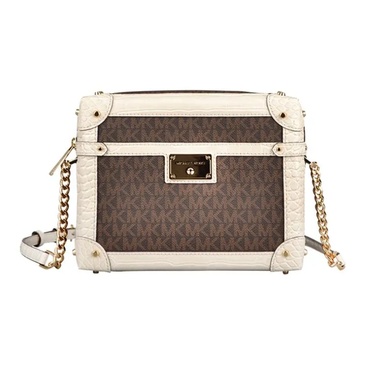 MICHAEL KORS MICHAEL KORS Handbag Collection Heodora PVC Box Bag, Shoulder Bag Women's Brown & Ecru-0