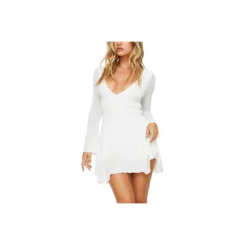 PRINCESS POLLY NAUTIA LONG SLEEVE ROMPER Bodysuits Women's White/White