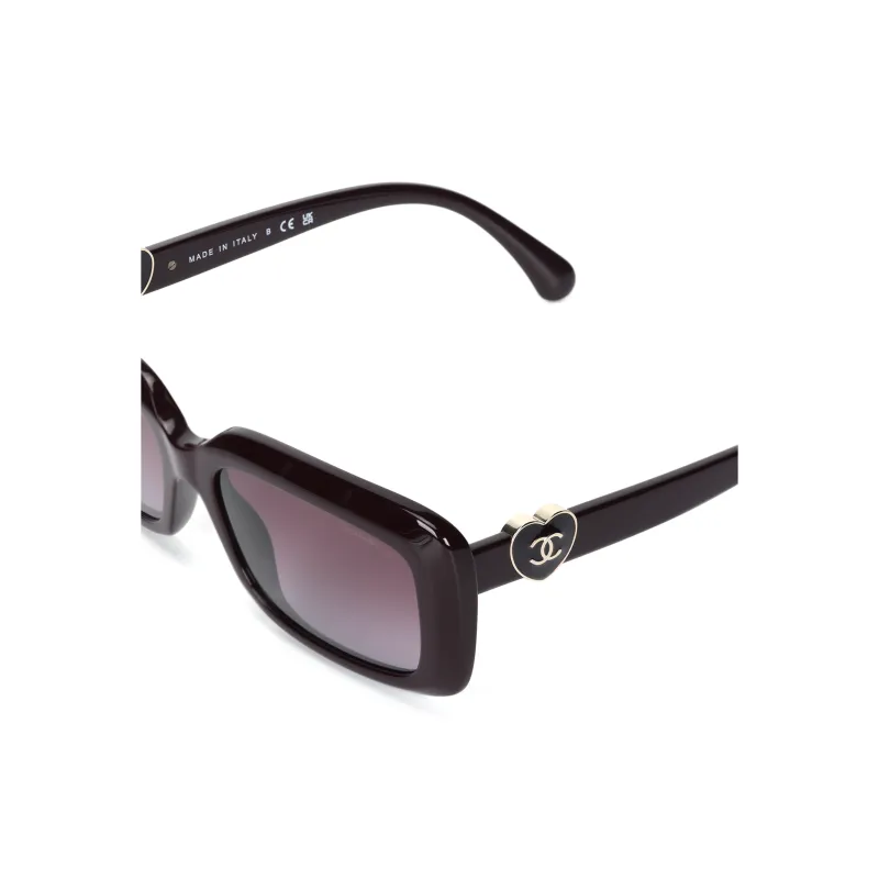 CHANEL Acetate Square Sunglasses Women's Red-4