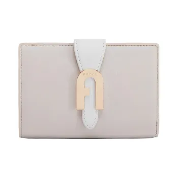 Furla Sofia Grainy Leather Card Holder Clutch Wallet Medium Size Women's Gray