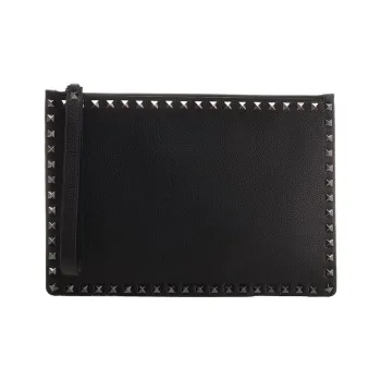 Valentino ROCKSTUD Calfskin Clutch Unisex Black