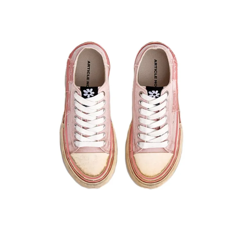 ARTICLE NO. Distressed Shoes Low Top Canvas Shoes Unisex Pink-2