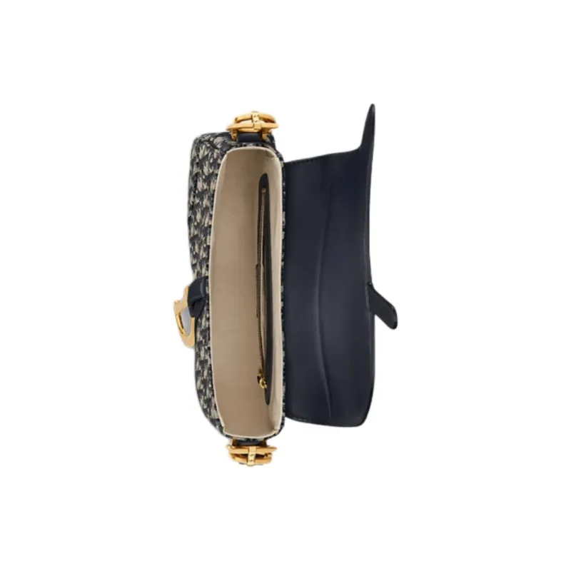 DIOR Fabric, Cow Leather Saddle Bag, Crossbody Bag, Shoulder Bag Medium Size Women's Blue-4