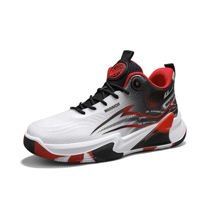 Warrior Coverage Height Increasing Lightweight Breathable Slip Resistant Low Top Basketball Shoes Men's White Black Red-1