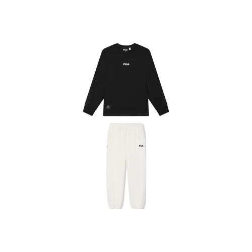 FILA Casual Sportswear Men Clothing Set Jet Black Top+Steam White Pants