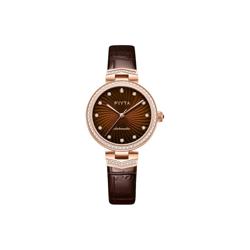 Fiyta Automatic Mechanical Movement Genuine Leather Strap Watch Women's Watch Coffee Watch Dial-0