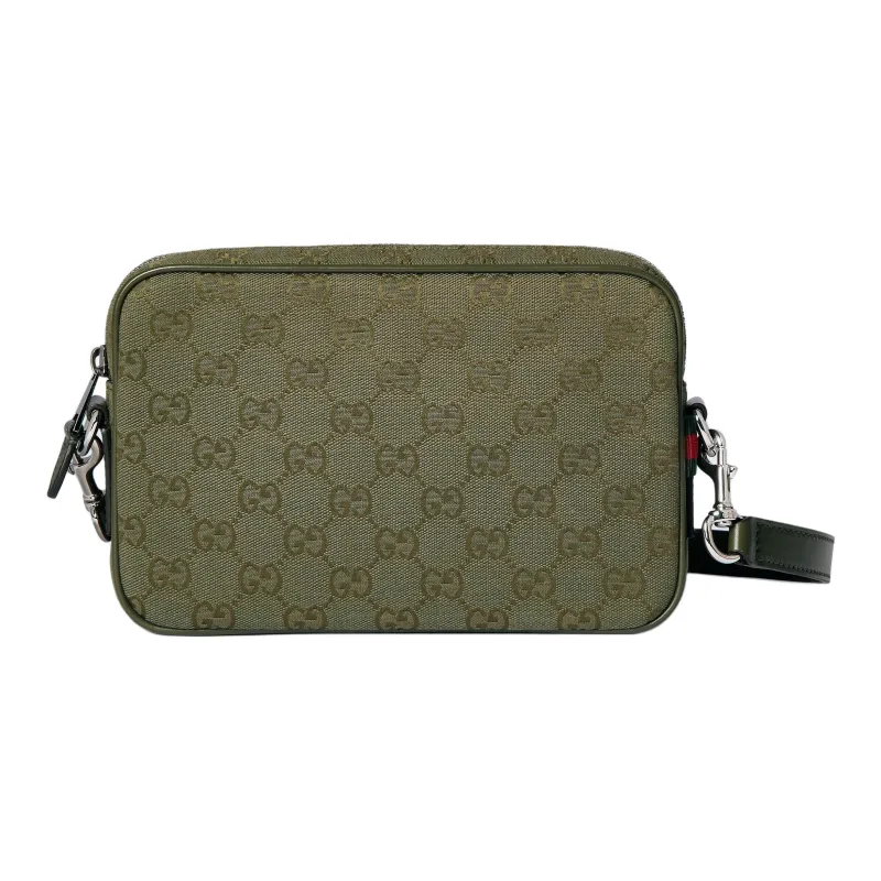 GUCCI Canvas Crossbody Handbag Trumpets Men's Forest Green-4