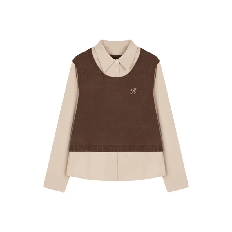 Mo Han Yi Mei Shirt Women's Khaki & Coffee-0