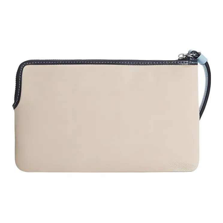 COACH Jacquard Fabric With Leather Coin Purse Wrist Bag Small Size Women's White-1