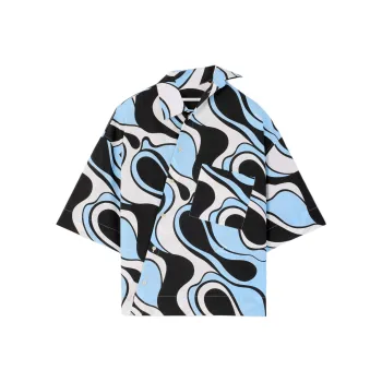 Jacquemus SS25 Zebra Arty Print Asymmetric Shirt Men's Blue Black/Blue Black