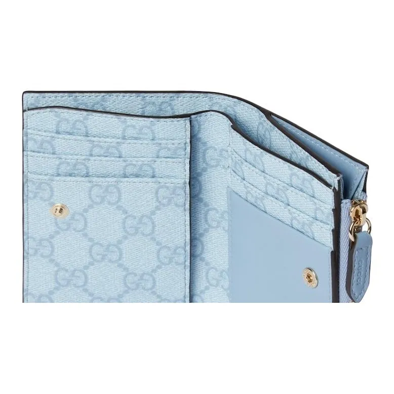 GUCCI GG Emblem Smooth Leather Wallet Medium Size Women's Light Blue-5