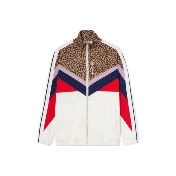 PALM ANGELS Women'ss Colorblock Track Jacket Leopard Print Brown/Black/Navy/Red