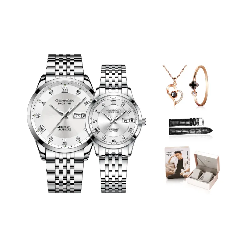 GUANQIN Beloved Collection Automatic Mechanical Movement Stainless Steel Watchband Watch Unisex White Dial-8