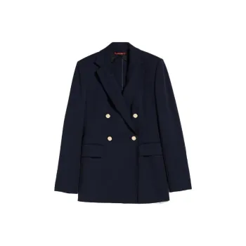 MaxMara Studio Tatiana Collection Double-Breasted Jersey Jacket Jackets Coats Women's Marine Blue