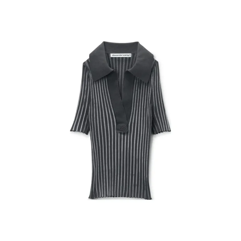 Alexander Wang Cropped Ribbed Polo Shirt-0
