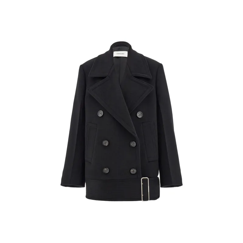 Ferragamo Double Breasted Buckle Detailed Peacoat-0