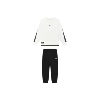 FILA Casual Sportswear Men Clothing Set Cloud White Top+Jet Black Pants
