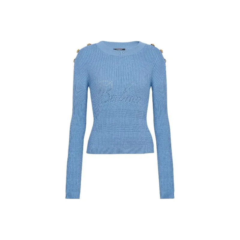 BALMAIN Signature Logo Embellished Crewneck Jumper-6