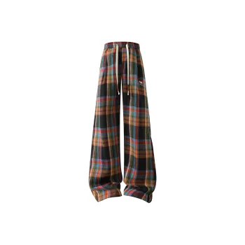 TITH Casual Pants Unisex Black Red Plaid