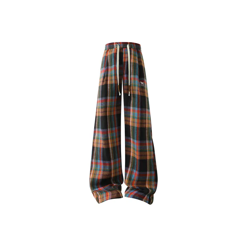 TITH Casual Pants Unisex Black Red Plaid-0