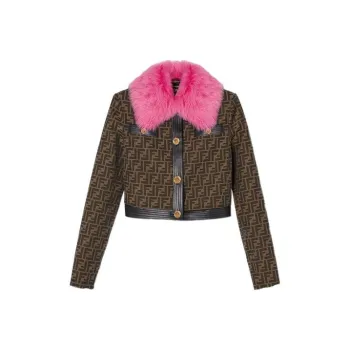 VERSACE Fendace Ff Faux Fur Jacket Brown/Pink
