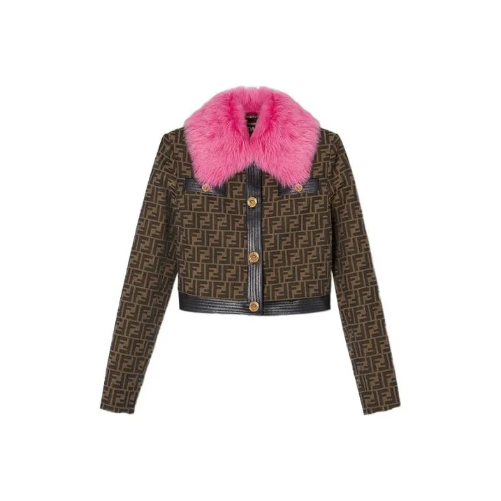 Fendi Fendace Ff Faux Fur Jacket Brown/Pink-0