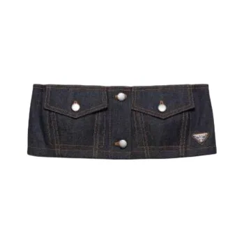 PRADA Crop Top In Selvedge Denim Strapless Top Women's Marine Blue