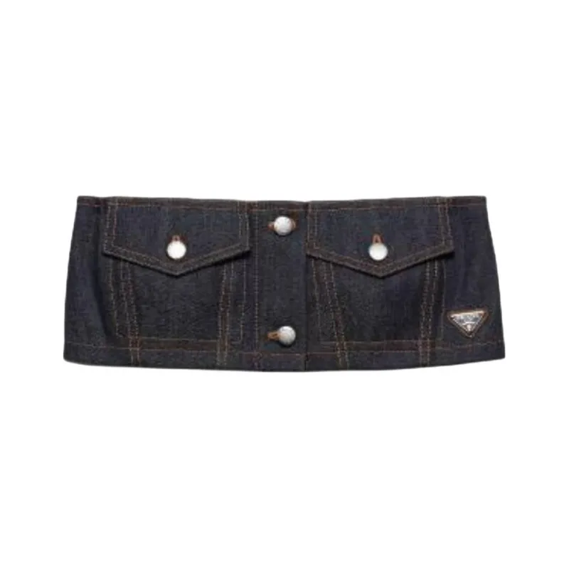 PRADA Crop Top In Selvedge Denim Strapless Top Women's Marine Blue-0