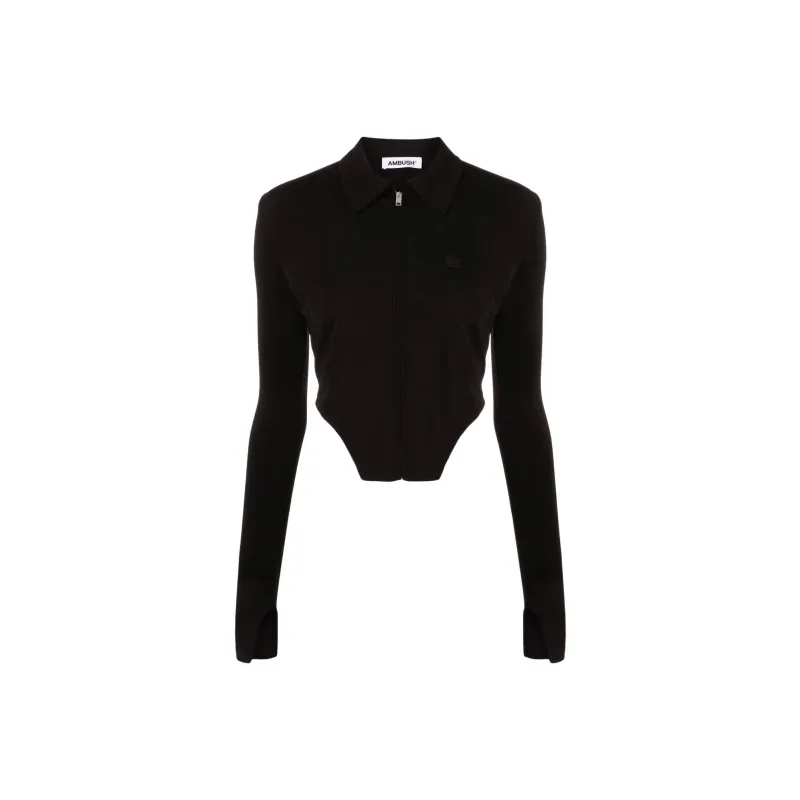 AMBUSH Zip Up Cropped Top 'Black/White'-0