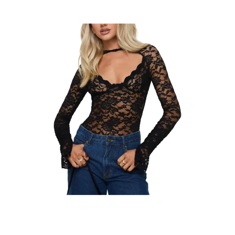 PRINCESS POLLY GIALLO LONG SLEEVE BODYSUIT Bodysuits Women's BLACK/Black-0