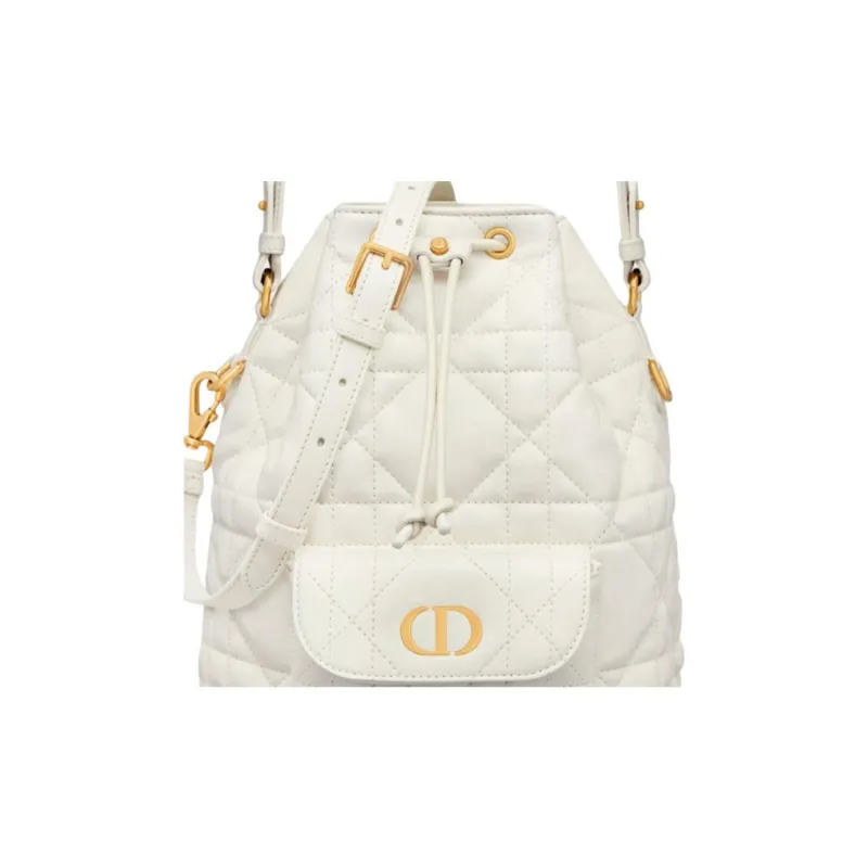 DIOR Caro Sheepskin Bucket Bag, One Shoulder Handbag Small Size Women's Milk White-5